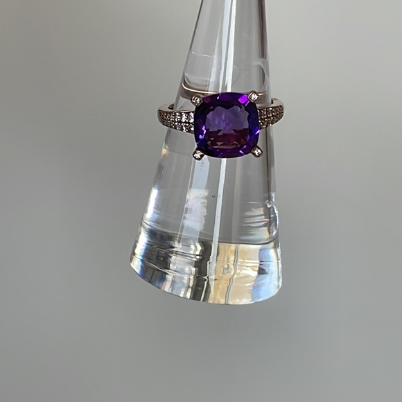 3 ct.Amethyst Cushion Cut Round Ring 6 1/2 - Picture 2 of 16